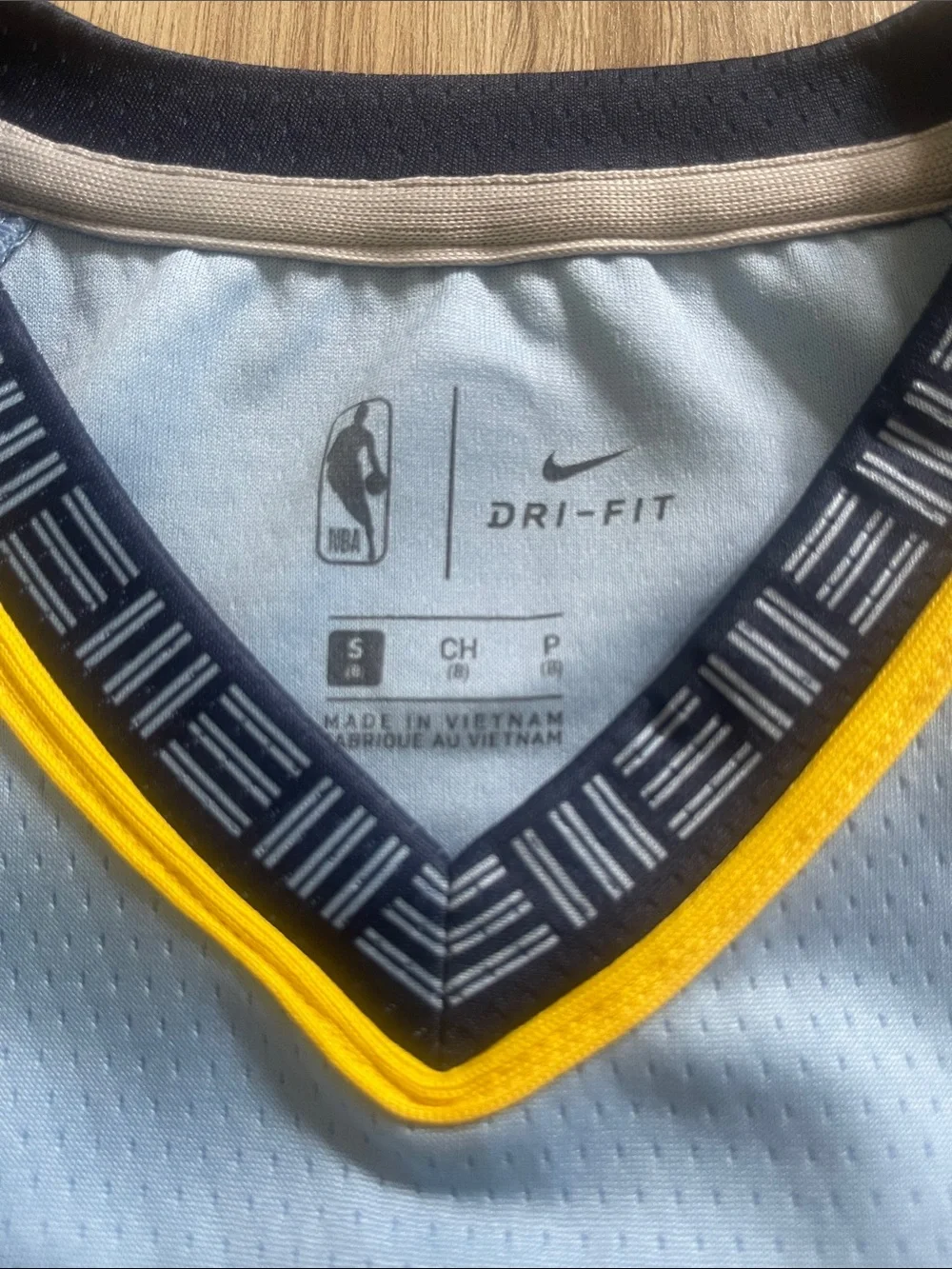 Jordan Light Blue Grizzlies #12 Basketball Jersey with Navy and Yellow Trim